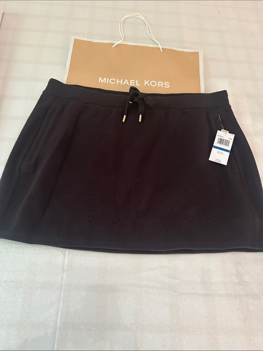 Michael Kors Black Logo-Embossed Drawstring Skirt BNWT Zip pockets XL black